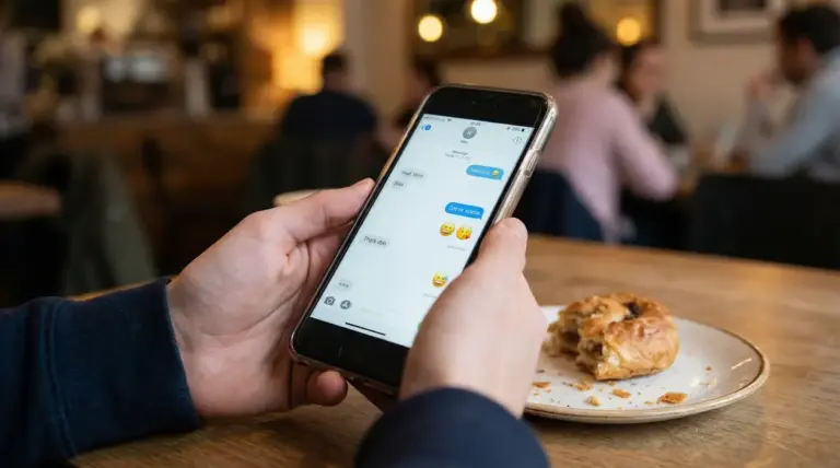 Una persona tiene uno smartphone mentre legge messaggi in una chat